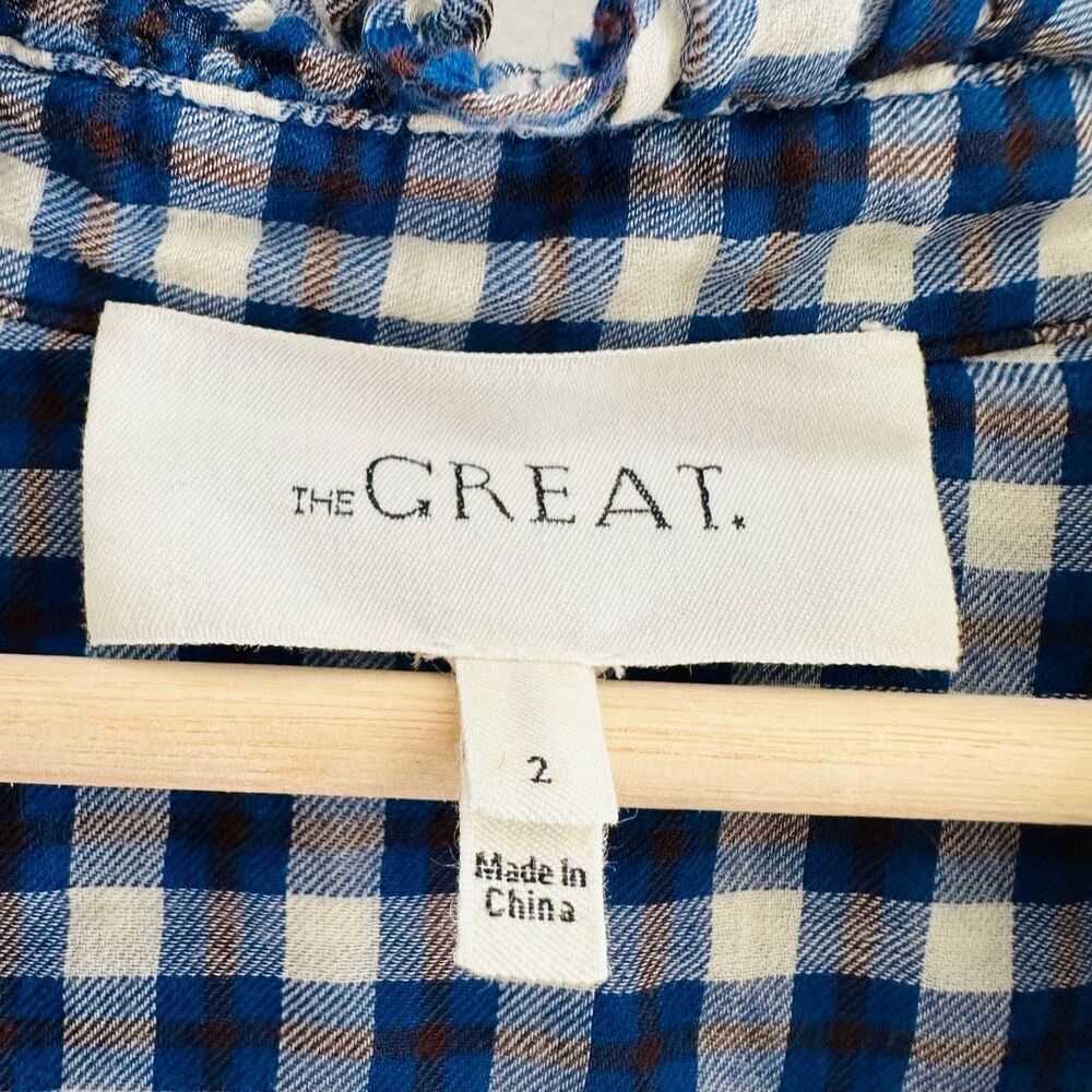 THE GREAT. Blue and White Gingham Button-Down Shirt - Picture 5 of 11
